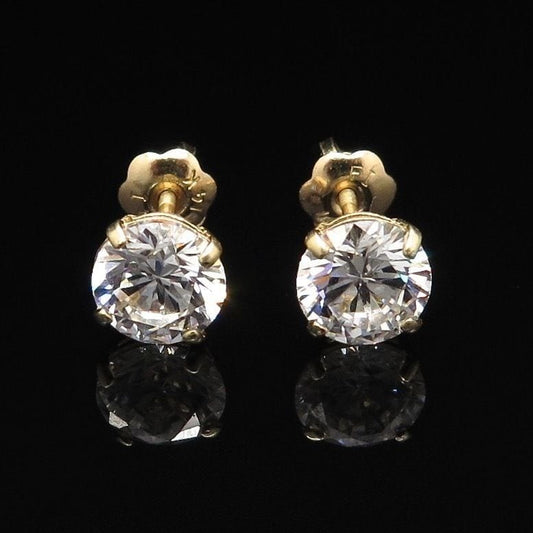 2CT CZ 14K Yellow Gold Round Brilliant Screwback Earrings 6mm