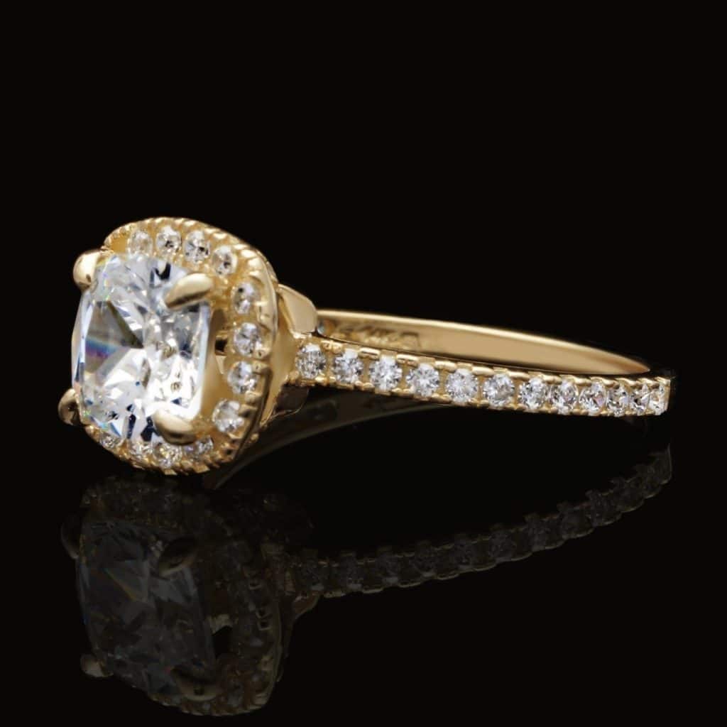 2CTW CZ Cushion-Cut 14K Gold Yellow Halo Engagement Ring