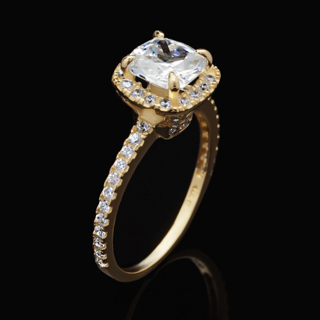 2CTW CZ Cushion-Cut 14K Gold Yellow Halo Engagement Ring