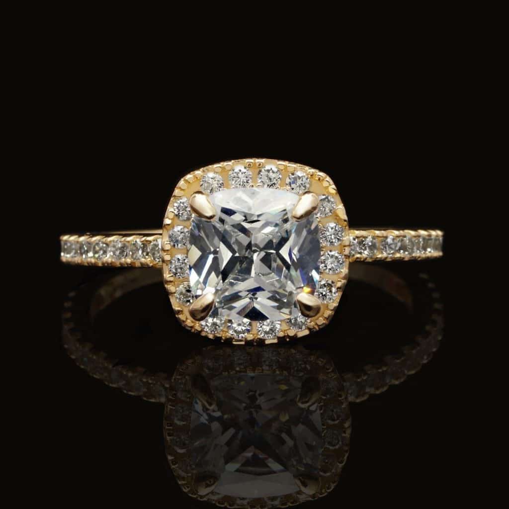 2CTW CZ Cushion-Cut 14K Gold Yellow Halo Engagement Ring