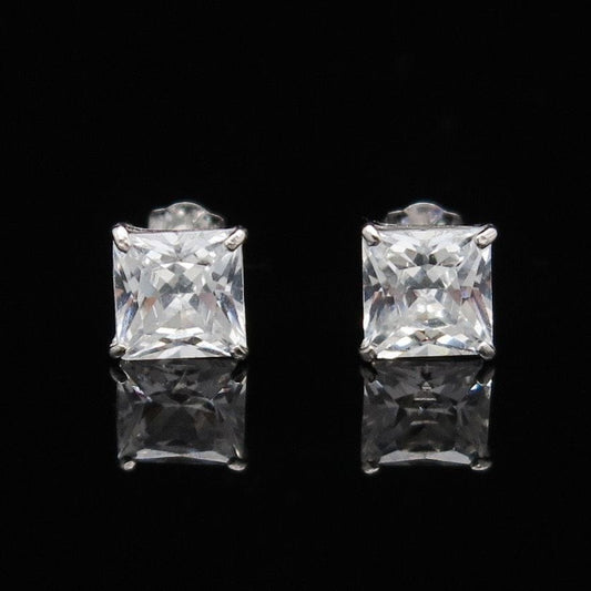 14K White Gold 2CTW CZ Princess-Cut Push Back Stud Earrings