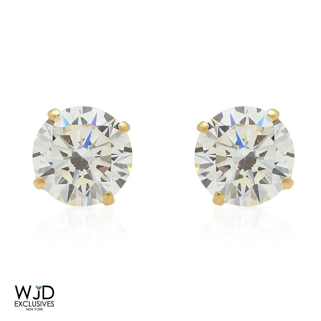 2Ct Round Simulated Solitaire Diamond Stud Earrings 14K Solid Yellow Gold 6mm