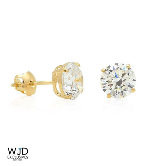 2Ct Round Simulated Solitaire Diamond Stud Earrings 14K Yellow Gold 6mm