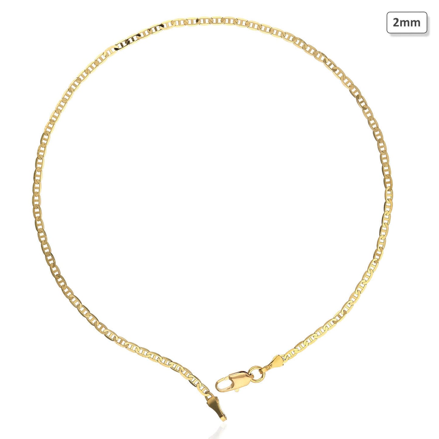 10K Gold Yellow 2mm-6mm Anchor Mariner Anklet 10"