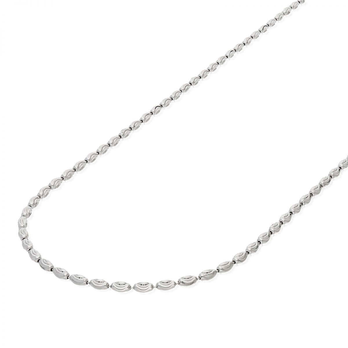 Sterling Silver 2mm-4mm White Half Moon-Cut Oval Barrel Beaded Chain (Solid Links) 18"-26"