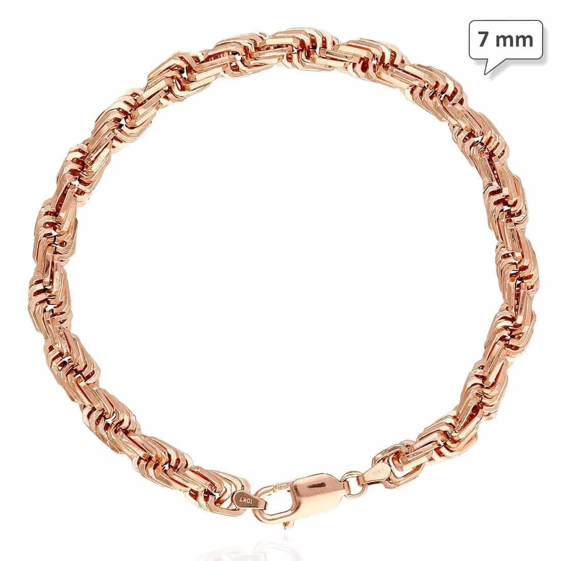 10K Gold Rose Square Hollow Rope Bracelet 5-8mm, 8-9"