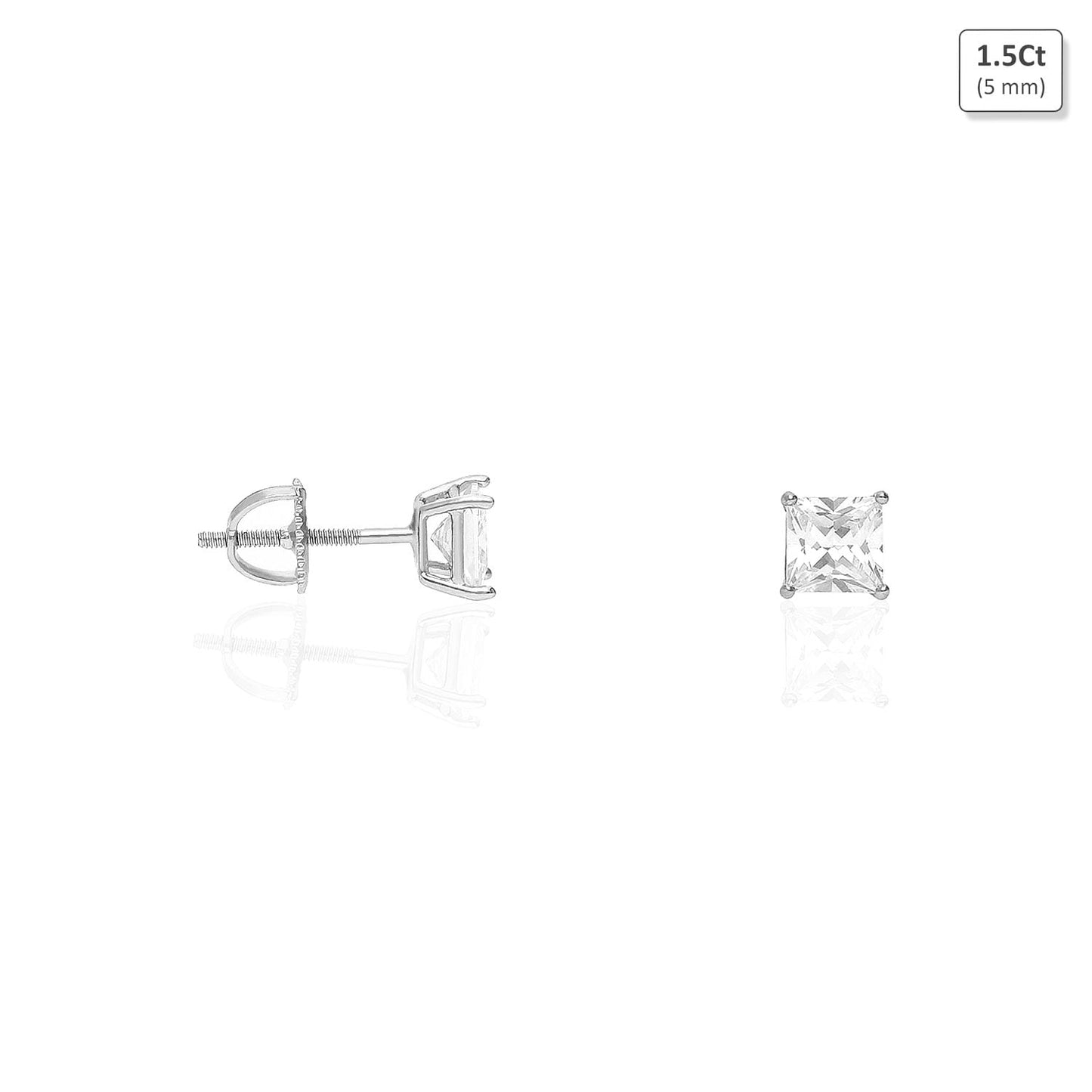 925 Sterling Silver Princess Cut CZ Solitaire Screw Back Stud Earrings 0.5CT-6CT