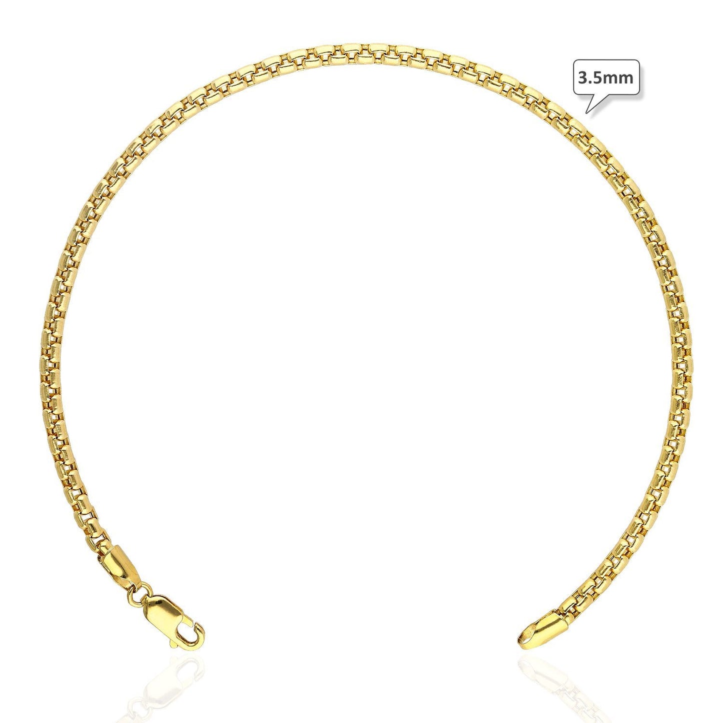 14K Real Gold 2.5mm, 3.5mm, 5mm Solid Round Box Ankle Bracelet 10"