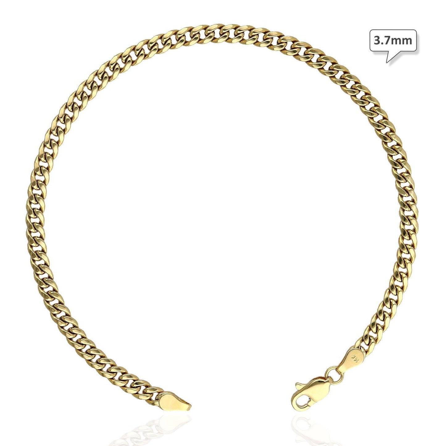 14K Gold Yellow Hollow 3mm - 4.5mm Miami Cuban Bracelet 8"