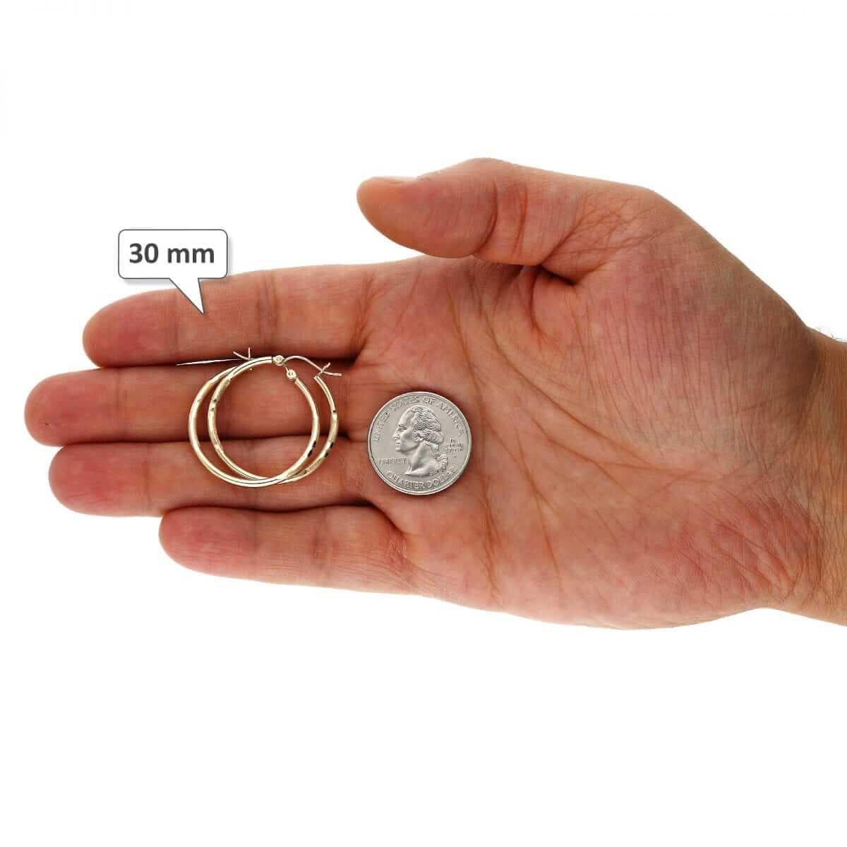 14K Yellow Gold 2mm Diamond-Cut Round Hoop Earrings 22-76mm