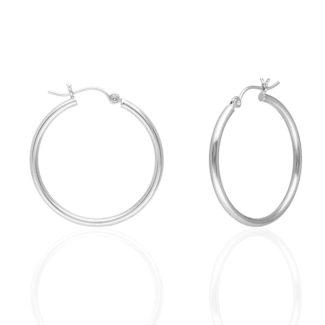 14K Yellow White Gold 2mm Round Hoop Earrings 22mm-76mm