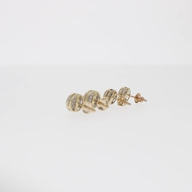 Real Diamond 10K Yellow Gold Round Cluster Pave Stud Earrings 6.5mm-7.5mm