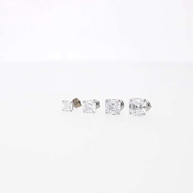 14K White Gold Asscher-Cut CZ Screw Back Stud Earrings 1.5Ct-6Ct