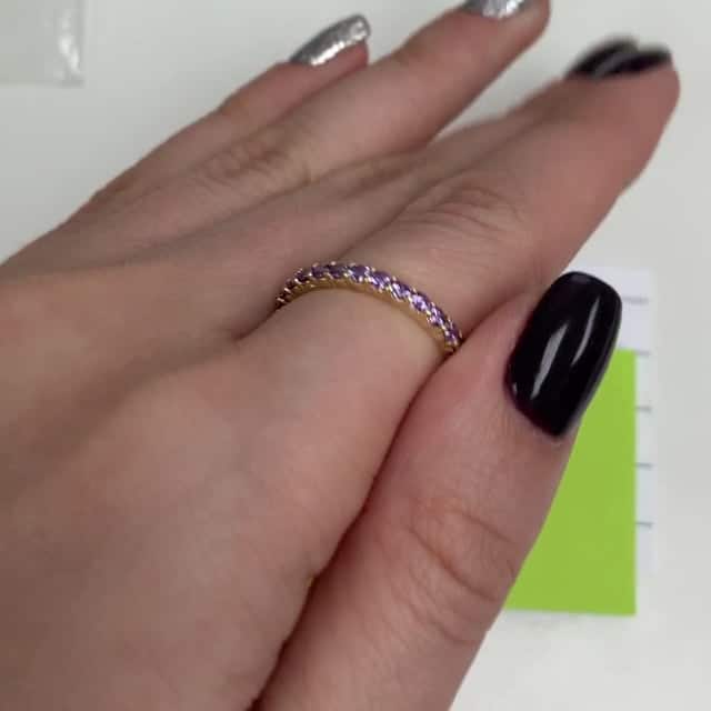 18K Yellow Gold Over Sterling Silver Round Amethyst Full Eternity Band Ring