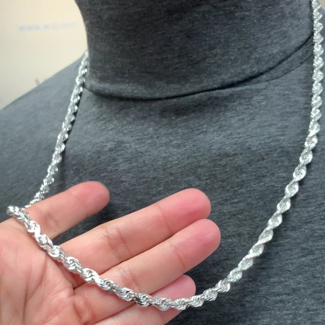 Solid 14K White Gold 6mm Diamond-Cut Rope Chain Necklace 22"-30"