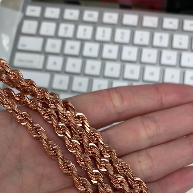 Solid 14K Rose Gold 6mm Diamond Cut Rope Chain Necklace 22" - 30"