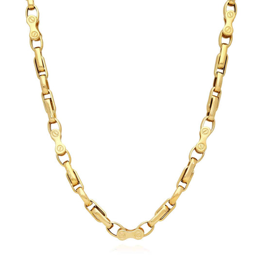 14K Yellow Gold 6mm Bike Rolo Oval Chain (Hollow) 24"