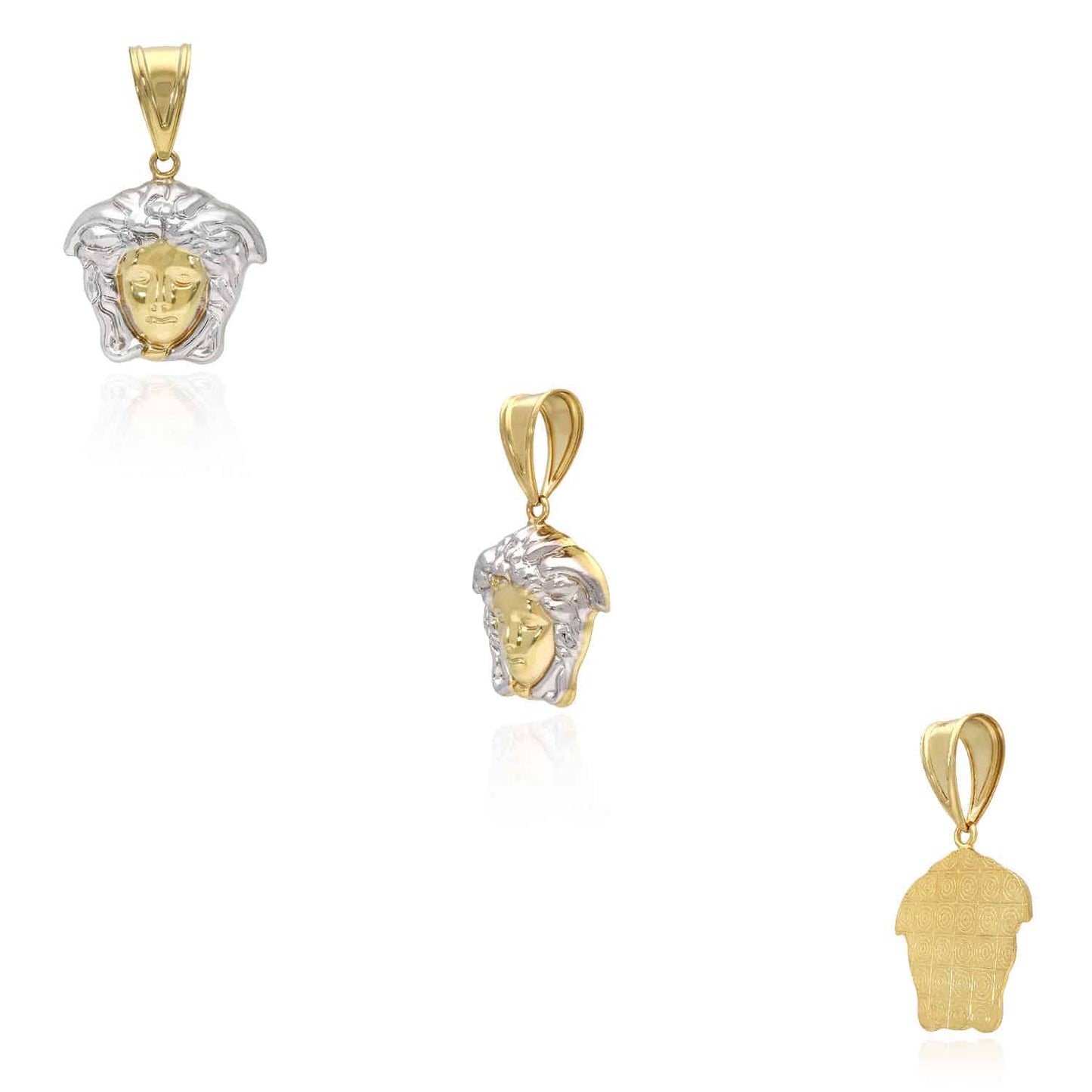 10K Yellow Gold 2-Tone Medusa Head Charm Pendant 1.46"