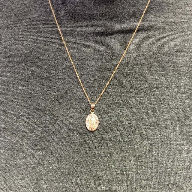 14k Yellow Gold Fancy CZ Our Lady of Guadalupe Mary Medallion Pendant