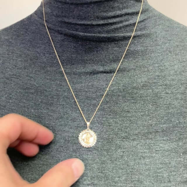 14k Yellow Gold Diamond-Cut C Z Our Lady of Guadalupe Medallion Pendant