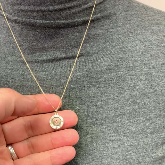 14K Yellow Gold White Zirconia Star Of David Round Medallion Pendant 14mm