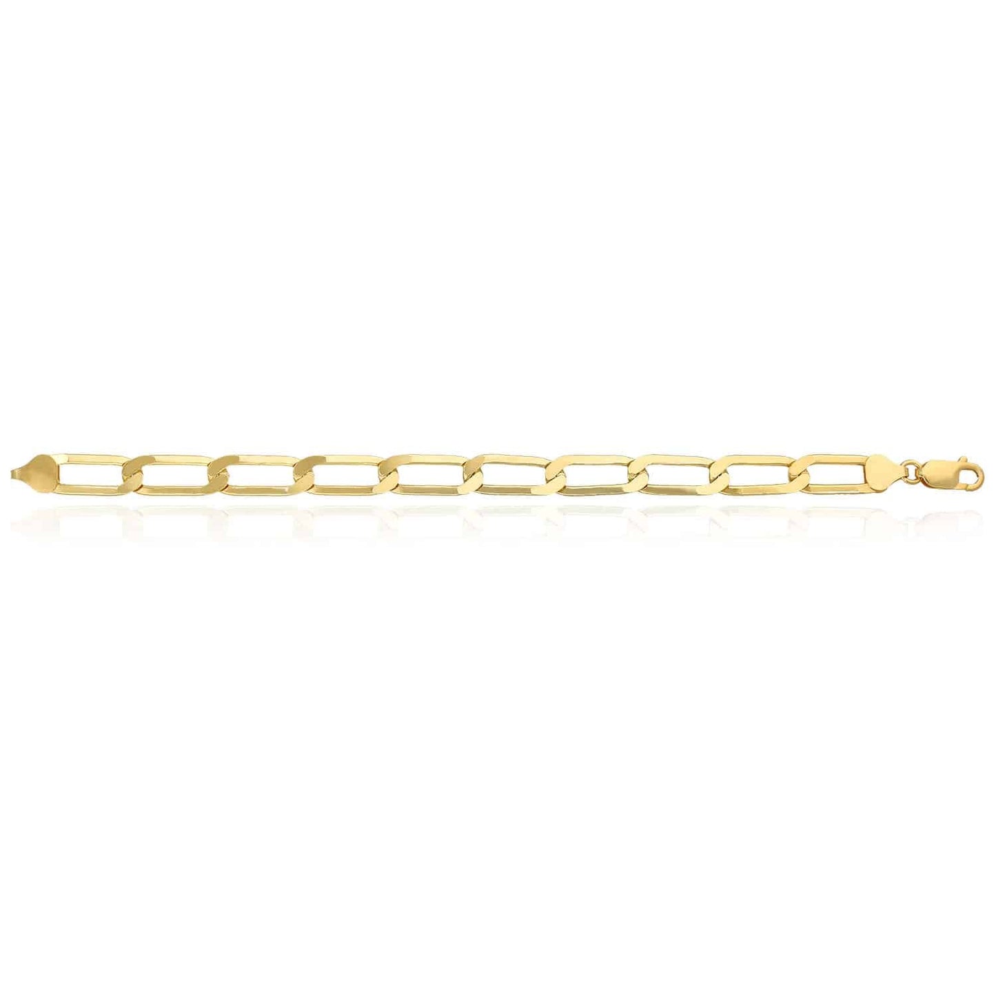 14K Yellow Gold Over Solid Silver 8mm Elongated Paperclip Bracelet (Solid Links) 7"