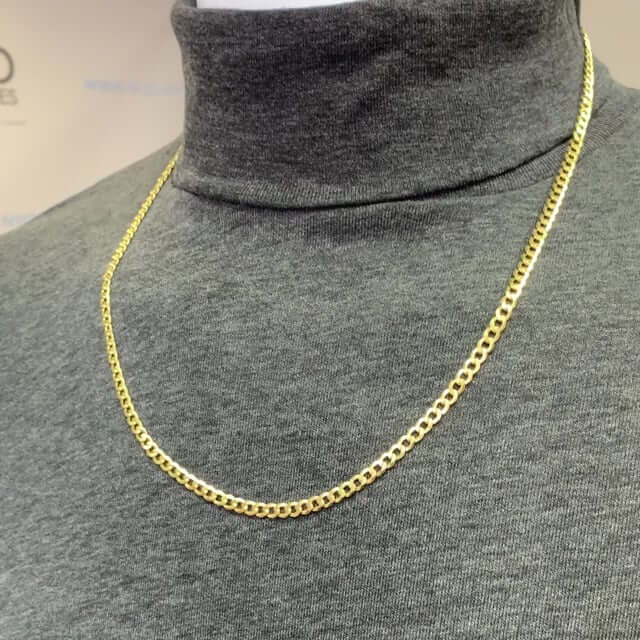 14K Yellow Gold Over Sterling Silver 4mm Cuban Chain (Solid Links) 18"-30"