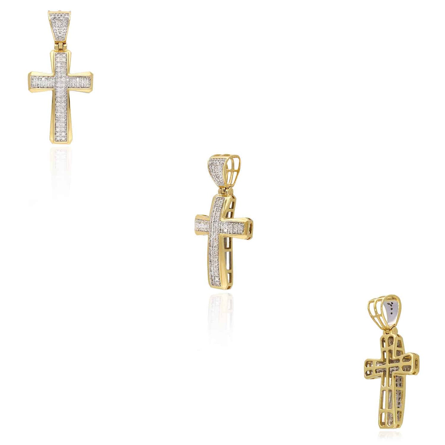 .24CTW Real Diamond 10K Yellow Gold Cross Pendant 1.25"