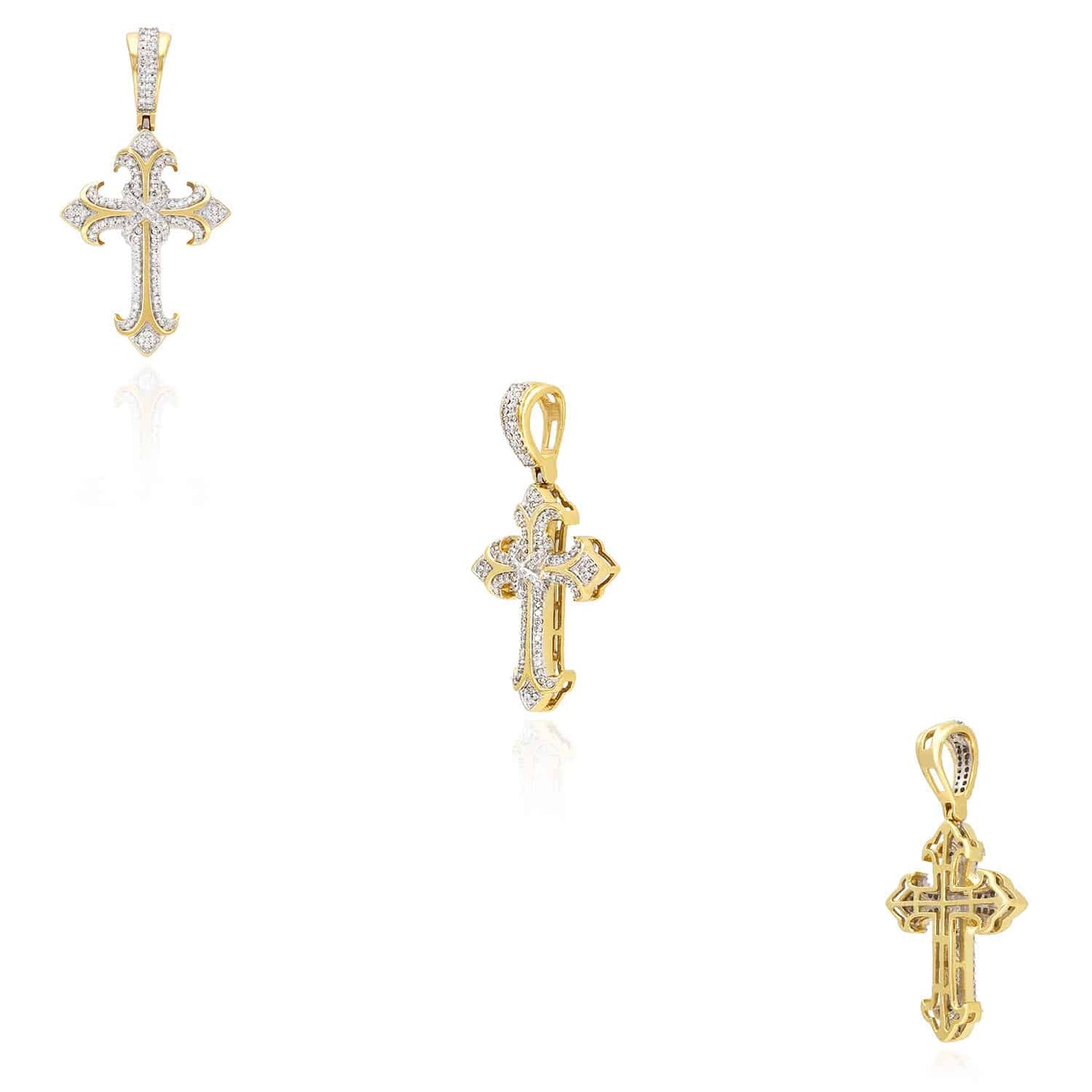 0.42CT TW. Real Diamond Religious Cross Pendant 10K Yellow Gold 0.75"