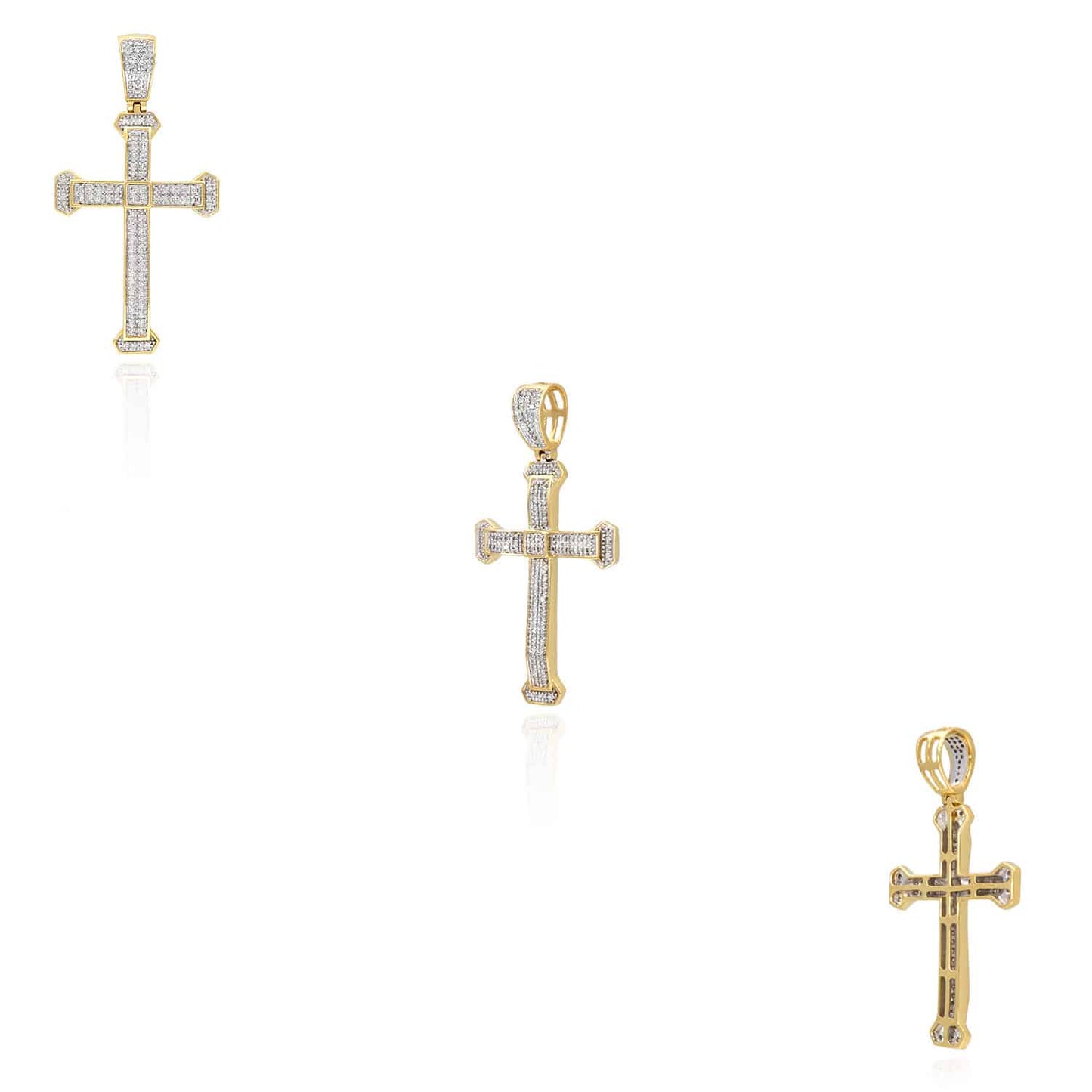0.36CTW Real Diamond Cross Pendant 10K Yellow Gold 1.75"