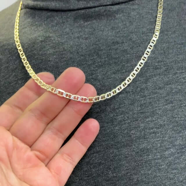 14K Yellow Gold Over Silver 4.5mm Diamond-Cut Mariner Anchor Chain (Solid Links) 18"-30"