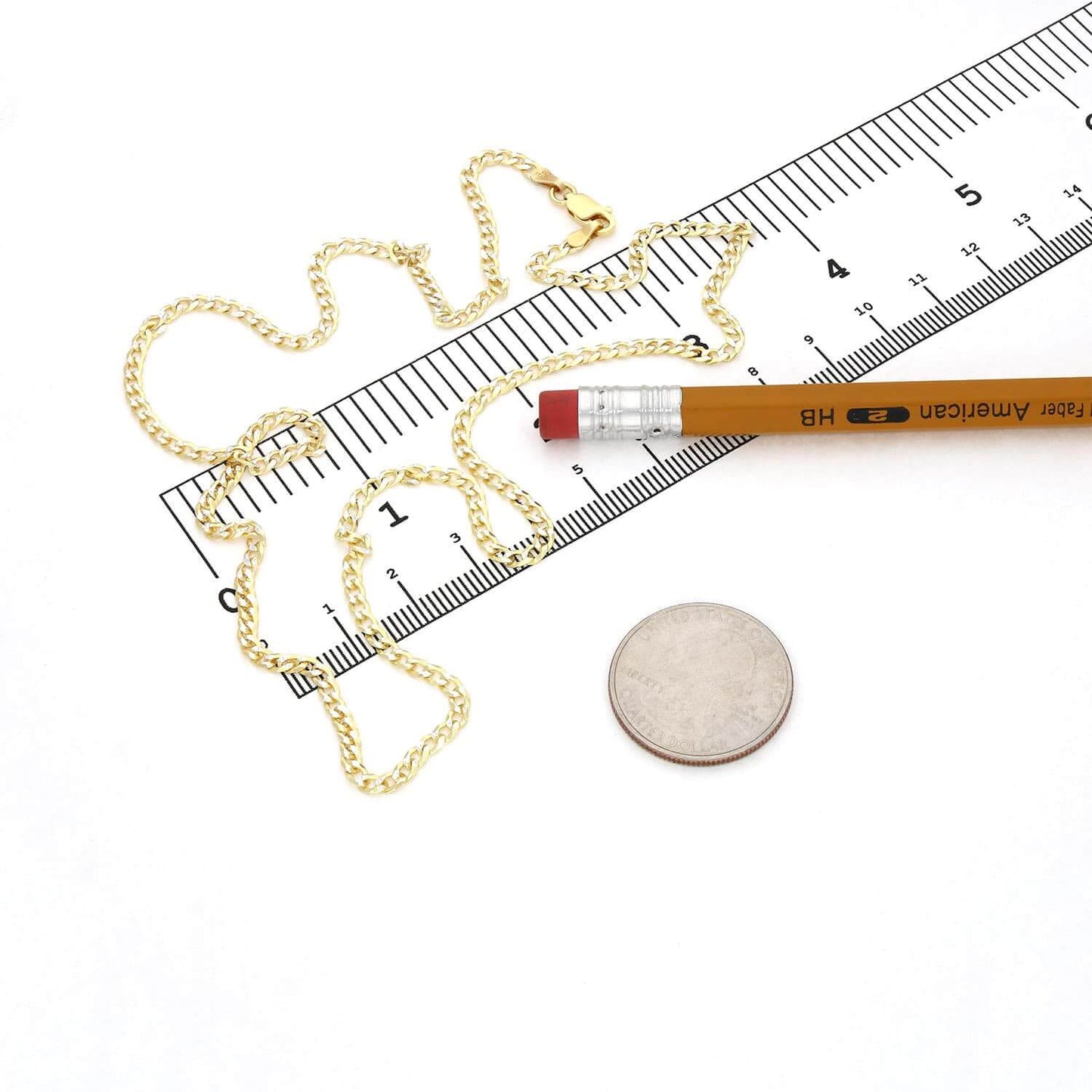 14k Yellow Gold Over Sterling Silver 2.7mm Diamond-Cut Solid Cuban Curb Chain 16"-30"