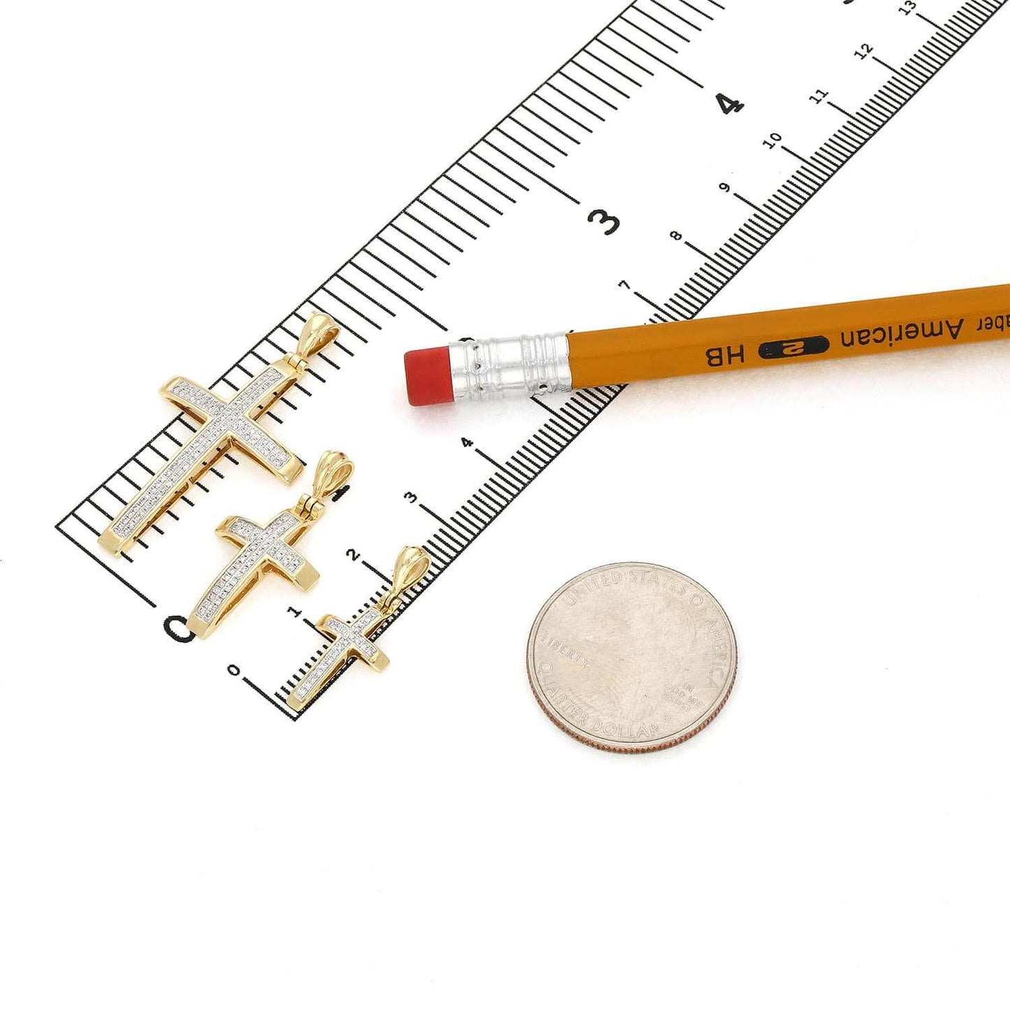 Natural Diamond 14K Yellow Gold Pave Cross Pendant 1"-1.6"