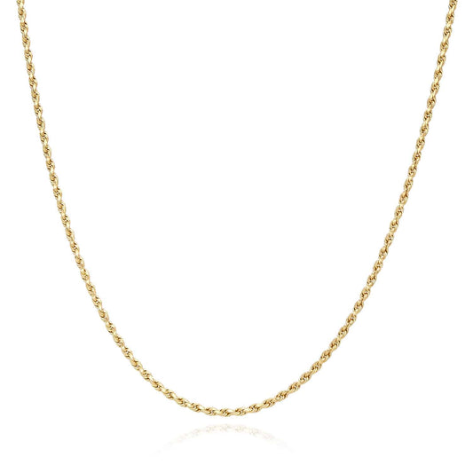 14K Yellow Gold 1.5mm Rope Chain (Solid Links) 16"-24"