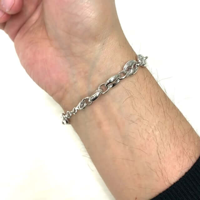 Italy Sterling Silver 9.5mm Puffed Anchor Mariner Bracelet 8"