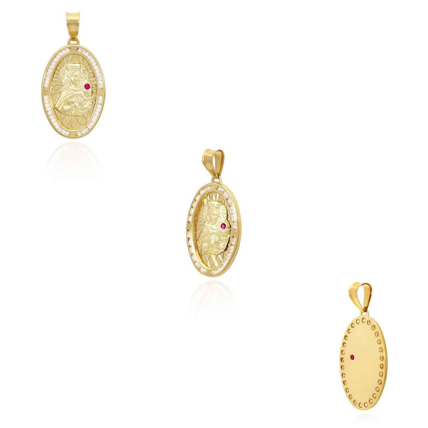 10K Yellow Gold CZ Ruby Religious Santa Barbara Medallion 1.6"