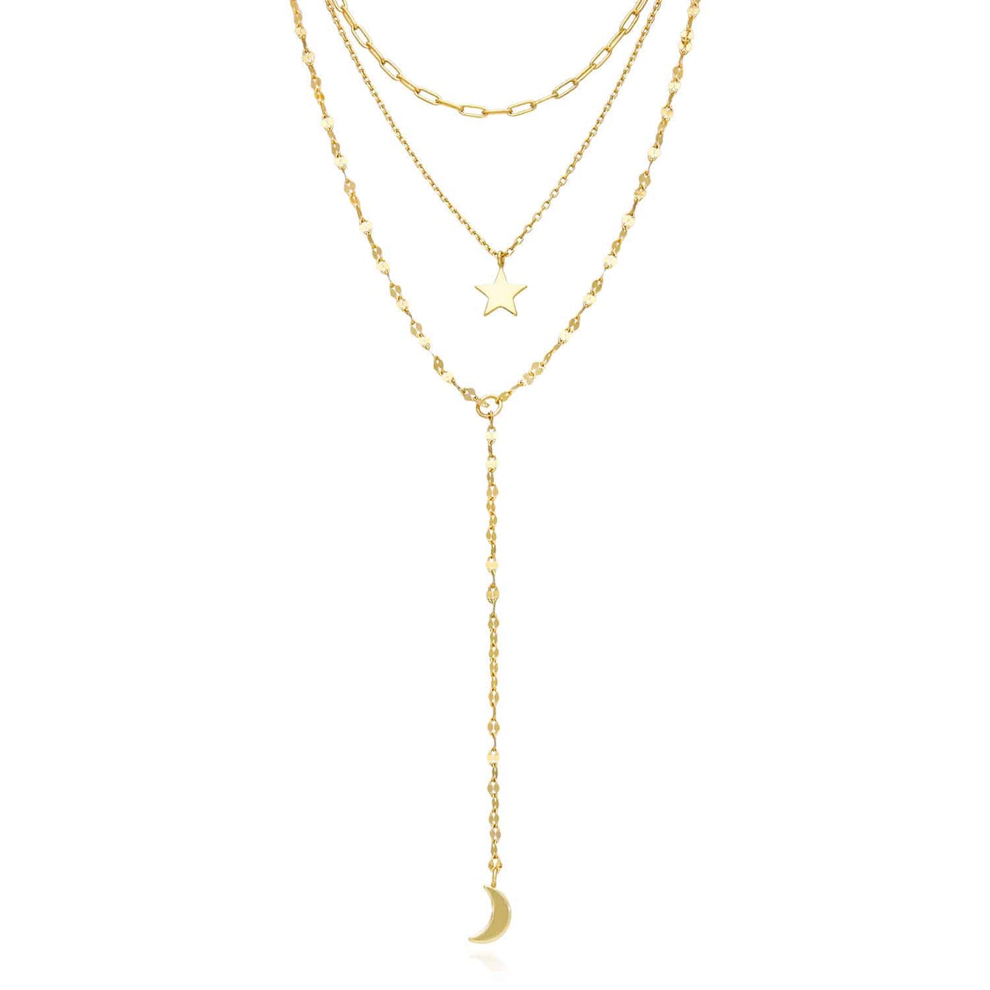 18k Gold Over Sterling Silver Moon And Star Layered Necklace 15", 17"