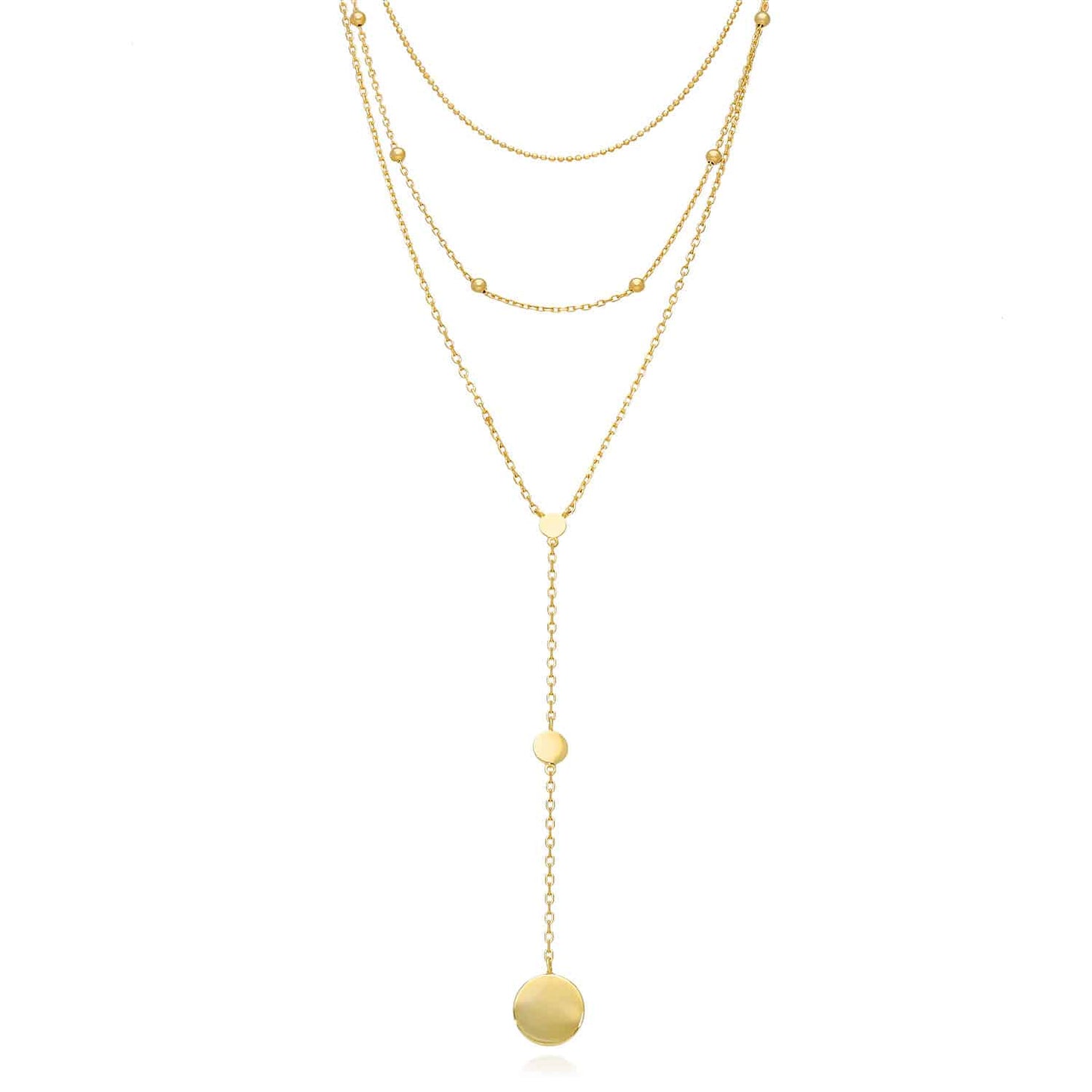 18k Gold Over Sterling Silver Disc Charm Layered Necklace 15", 17"