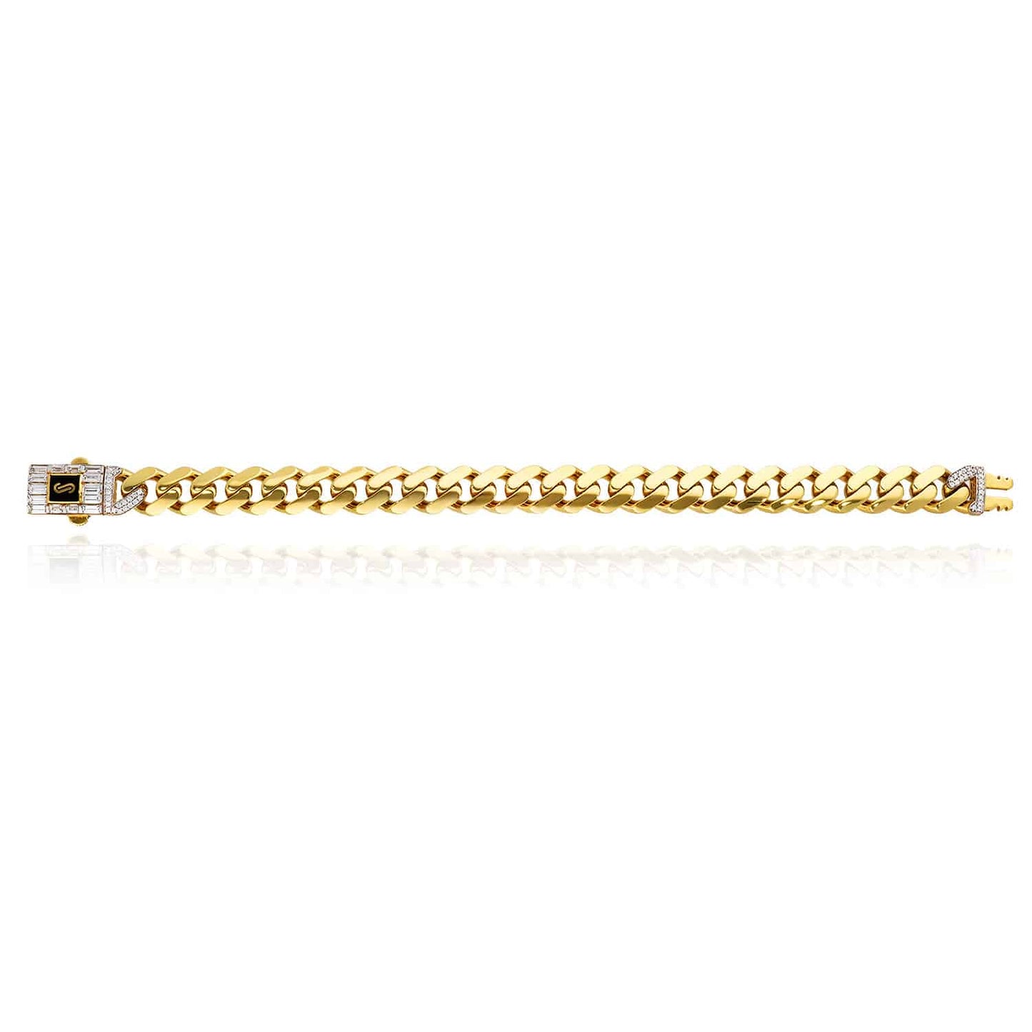 10K Yellow Gold Classic Plain with Swarovski Lock 11mm Miami Monaco Bracelet (Hollow) 8.5"