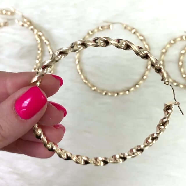10K Yellow Gold Twisted Tube 4.5mm Diamond-Cut Textured Hoop Earrings 52mm-81mm