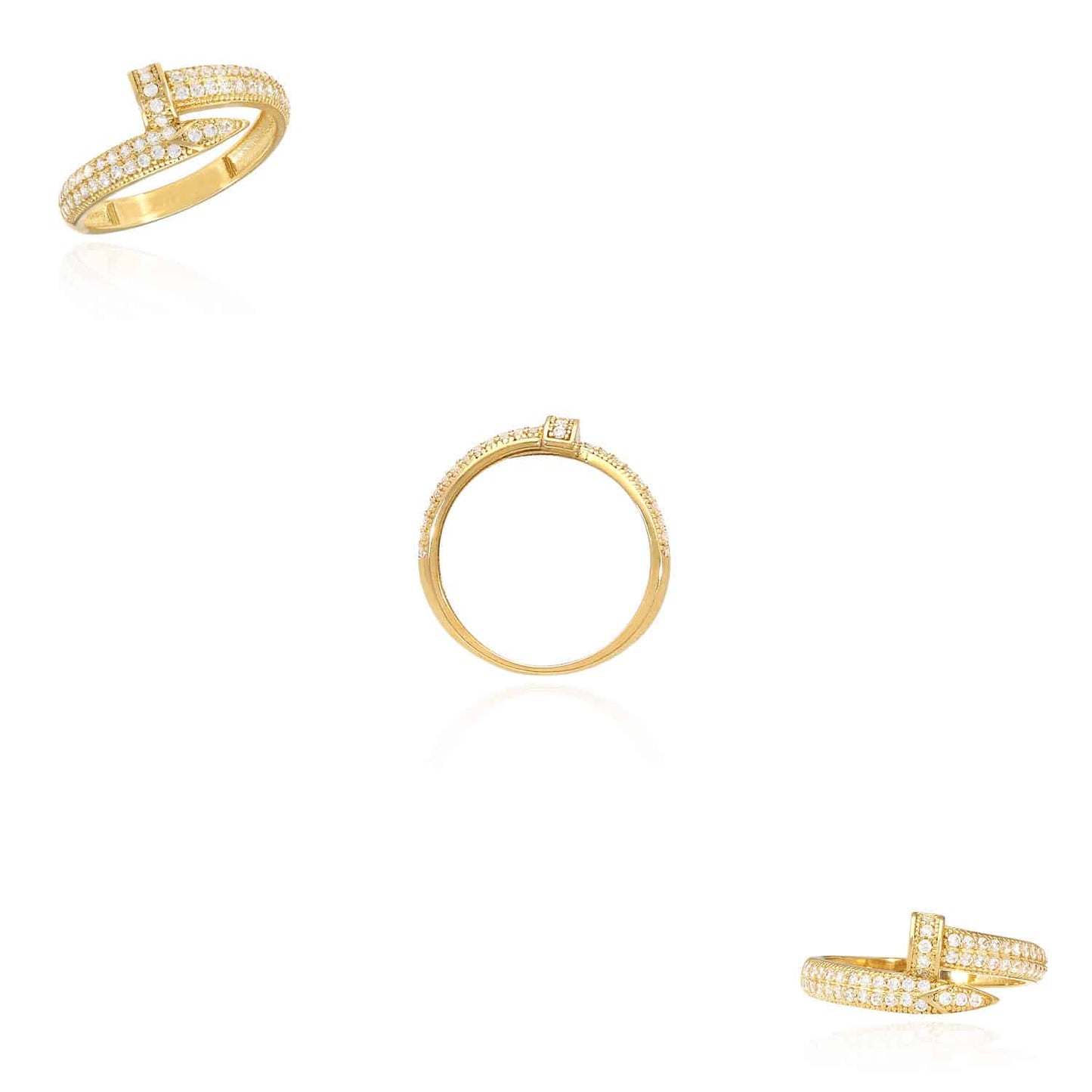 1.9CTW CZ 14K Yellow Gold Pave Twisted Nail Ring Band