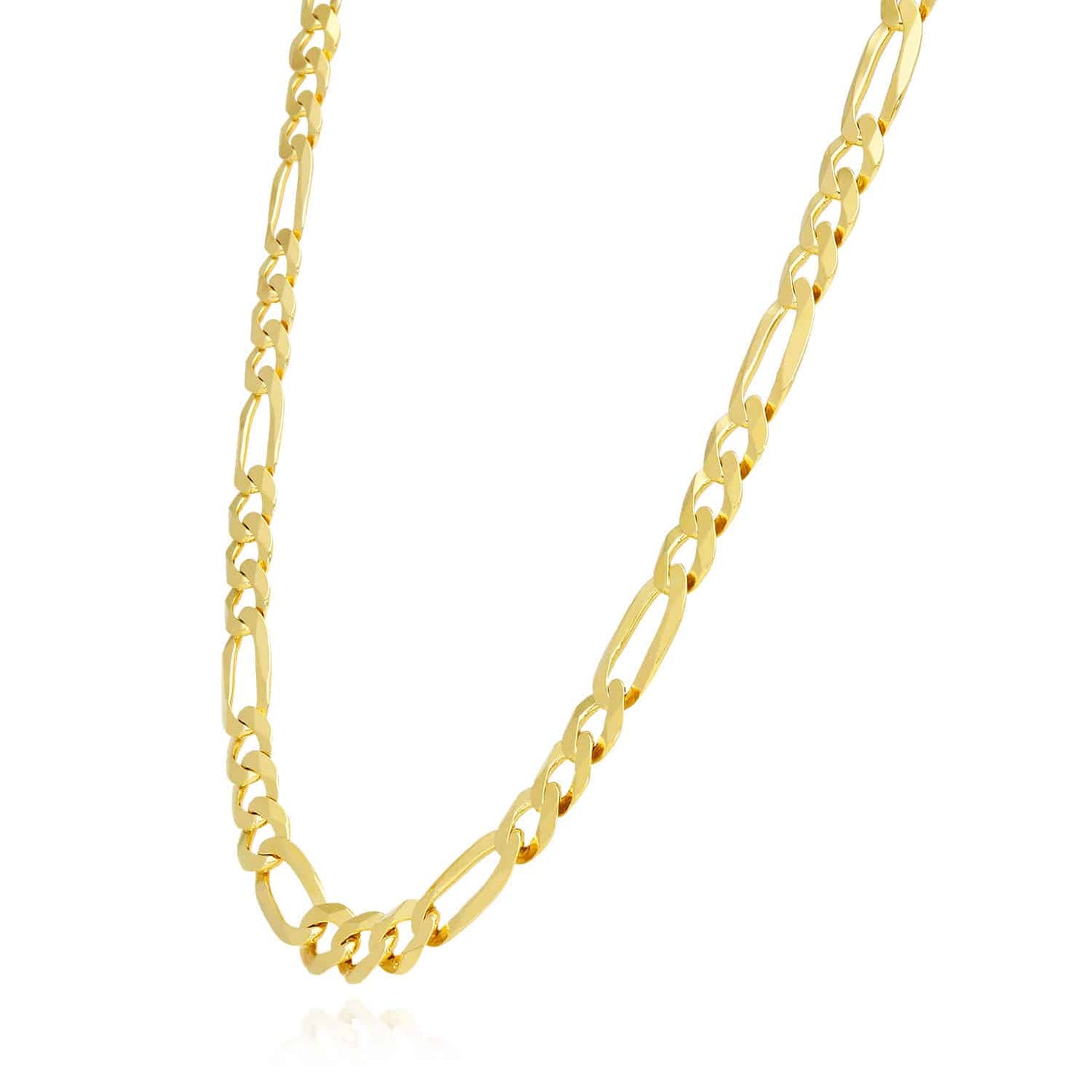 14K Yellow Gold Over Silver 7mm Figaro Chain (Solid Links) 18"-24"