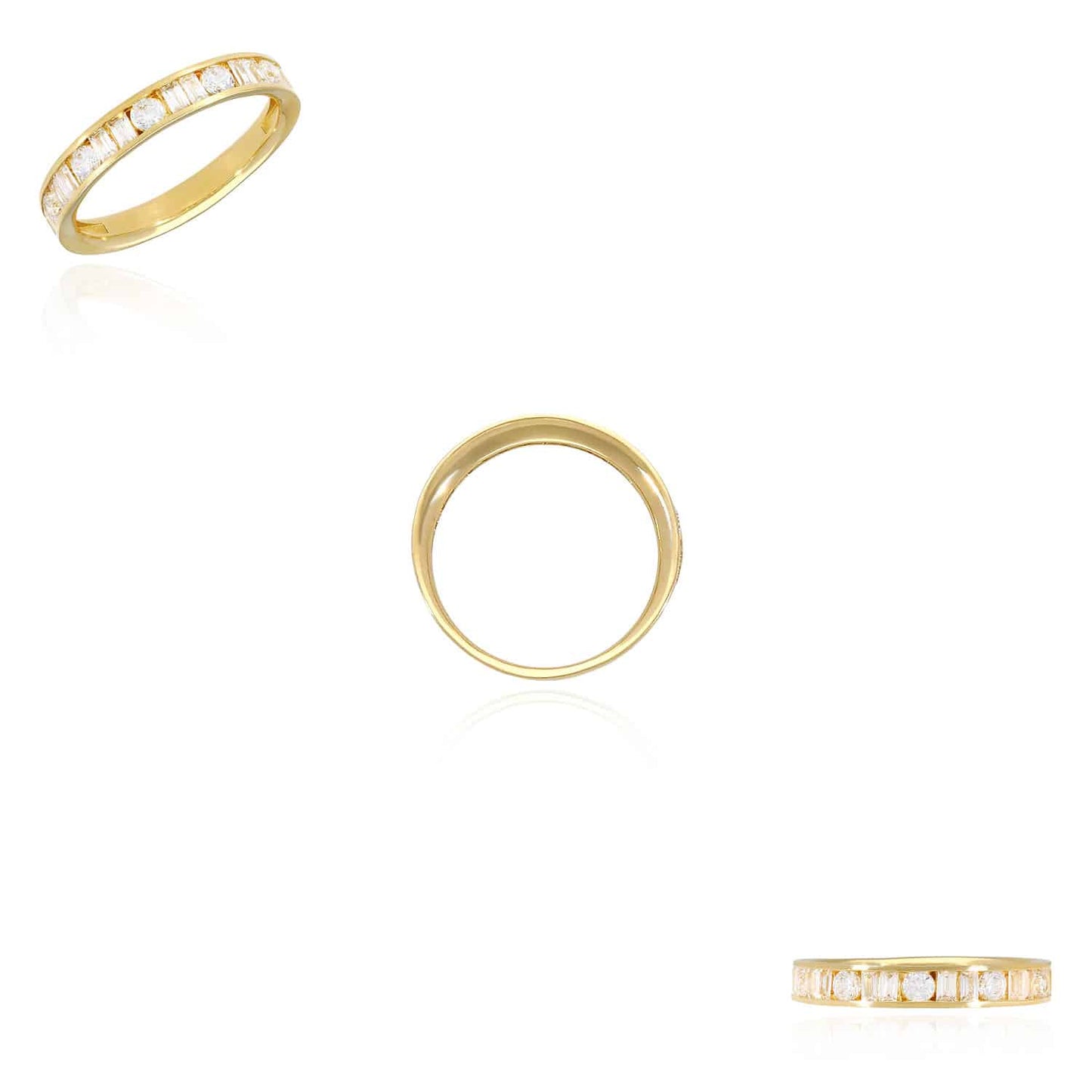 1CTW CZ Round Baguette 14K Gold Yellow 3.5mm Wedding Band Ring