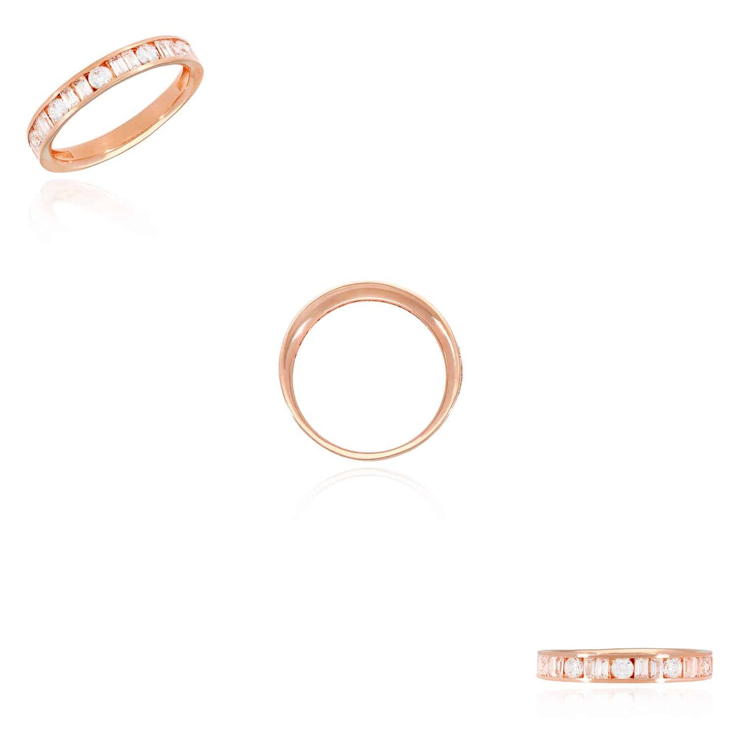 1CTW CZ Round Baguette 14K Rose Gold 3.5mm Wedding Band Ring