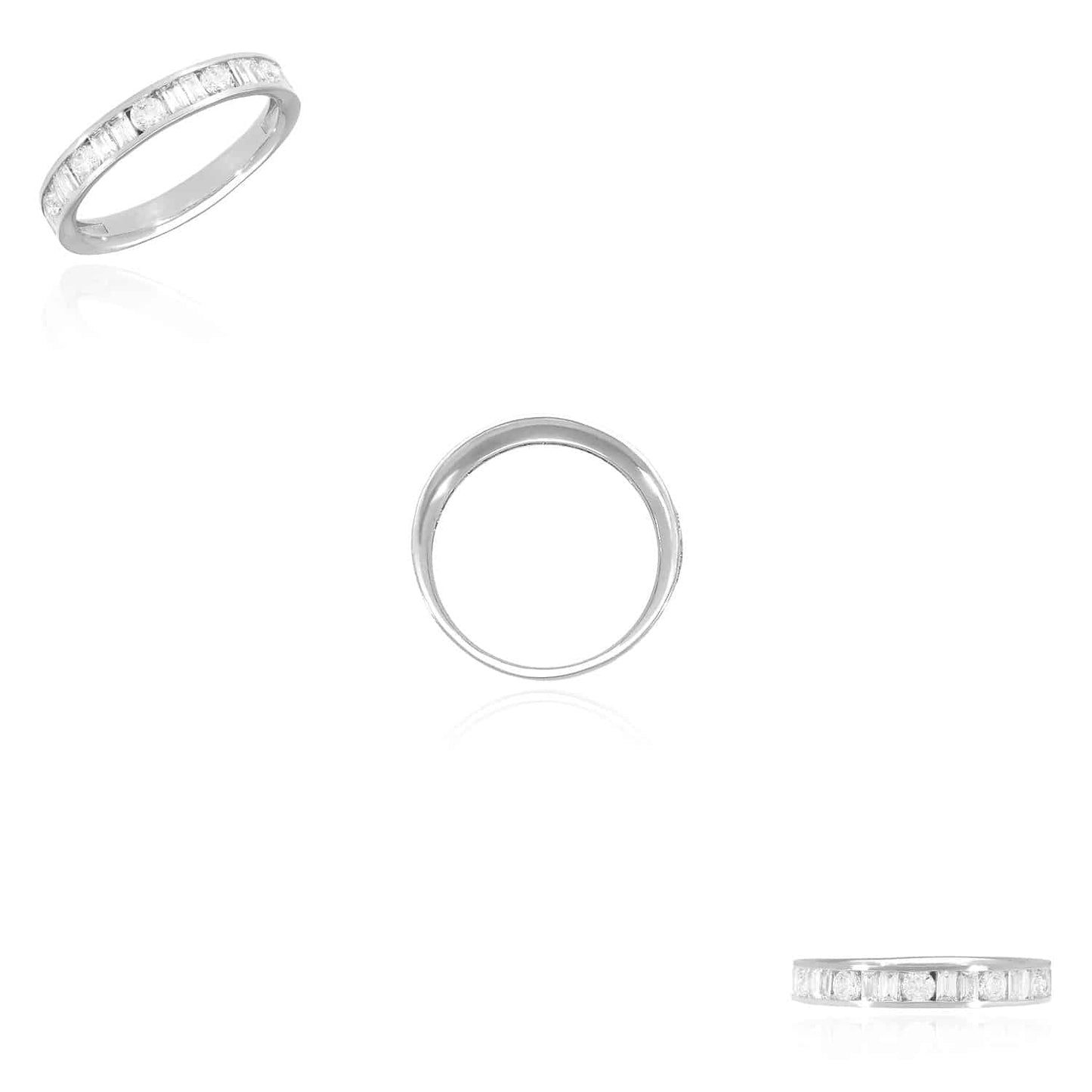 1CTW CZ Round Baguette 14K Gold White 3.5mm Wedding Band Ring