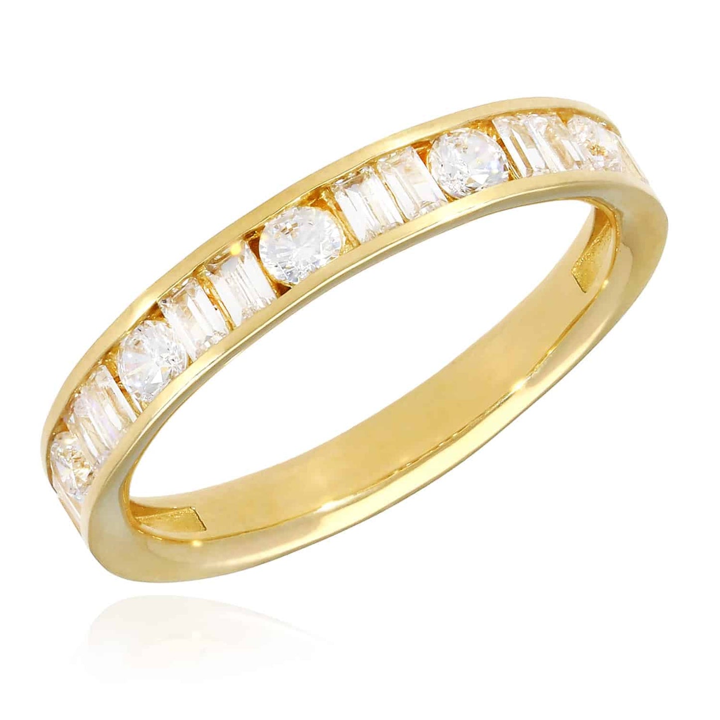 1CTW CZ Round Baguette 14K Gold Yellow 3.5mm Wedding Band Ring