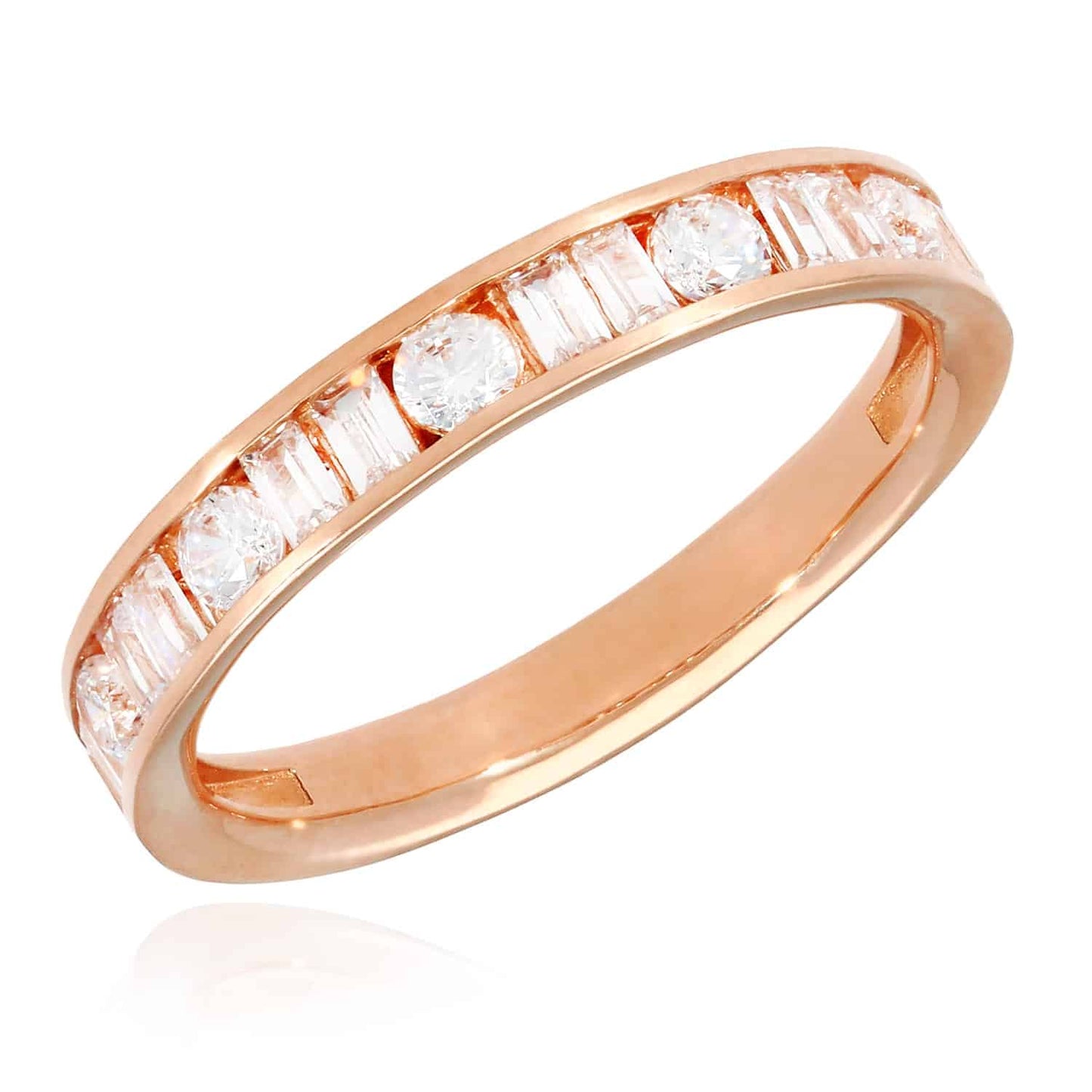 1CTW CZ Round Baguette 14K Rose Gold 3.5mm Wedding Band Ring