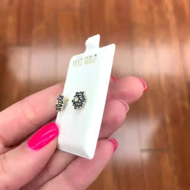 14K Solid Yellow Gold Created Blue Sapphire Flower Stud Earrings 7.5mm