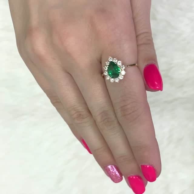 14K Yellow Gold Pear-Cut Emerald And Zirconia Cocktail Halo Ring