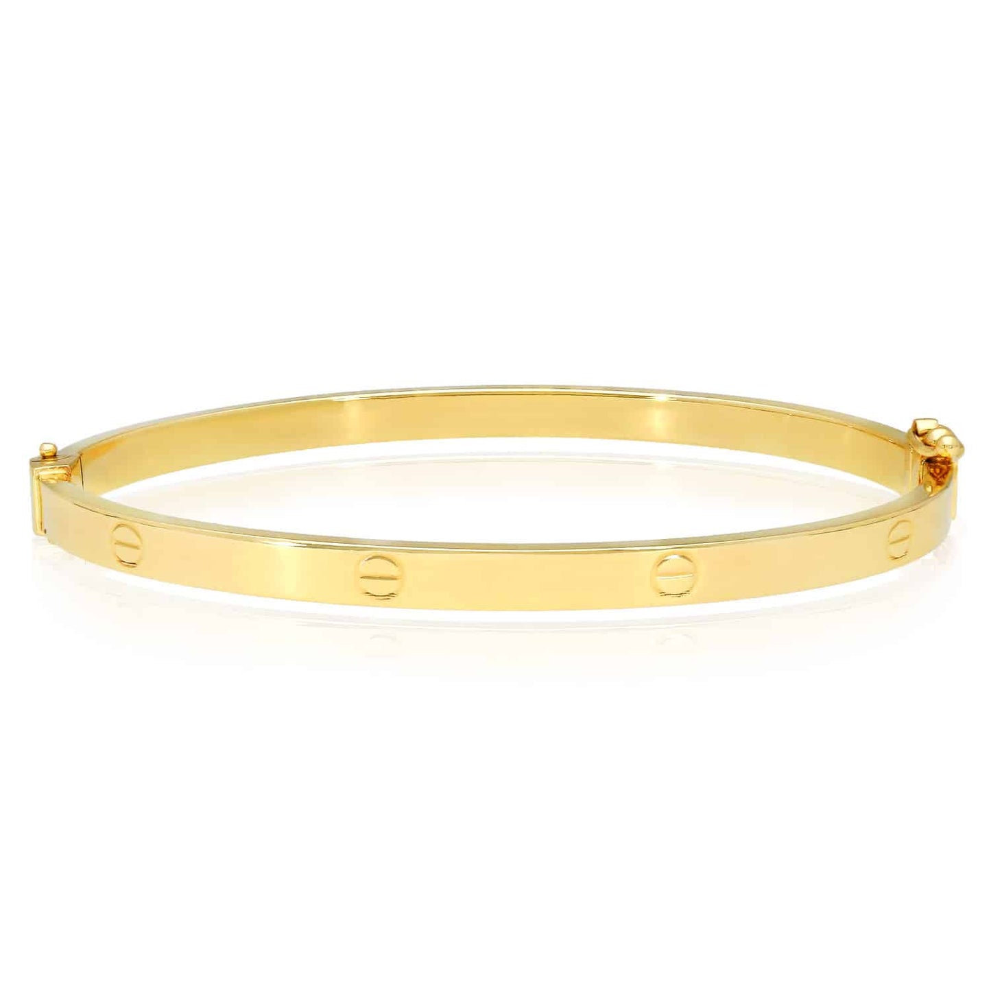 14K Yellow Gold Hollow 4mm Screw Pattern Bangle Bracelet 6.25"-7.5"